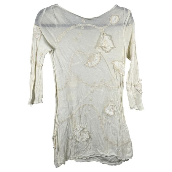 Knitted and Knotted Cream Embroidered Tunic Blouse Women's Size Small - Picture 4 of 6